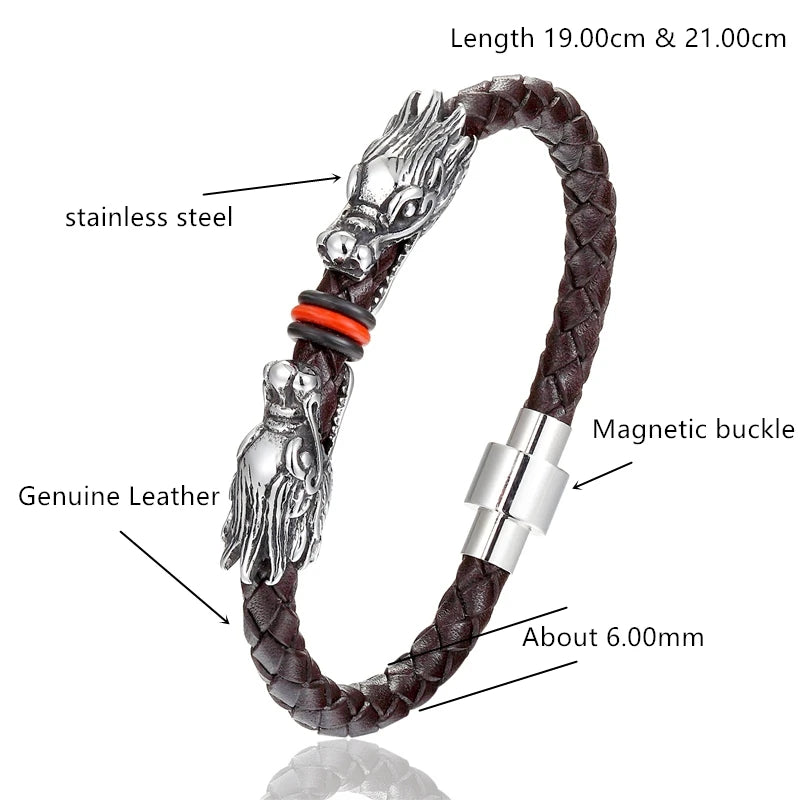 High-Quality Braided Leather Bracelets with Stainless Steel Magnetic Buckle