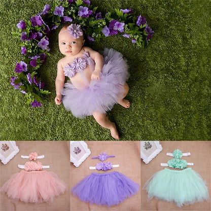 Fashion Baby Toddler Girl Flower Outfit | 3PCS Tutu Skirt, Hairband & Clothes