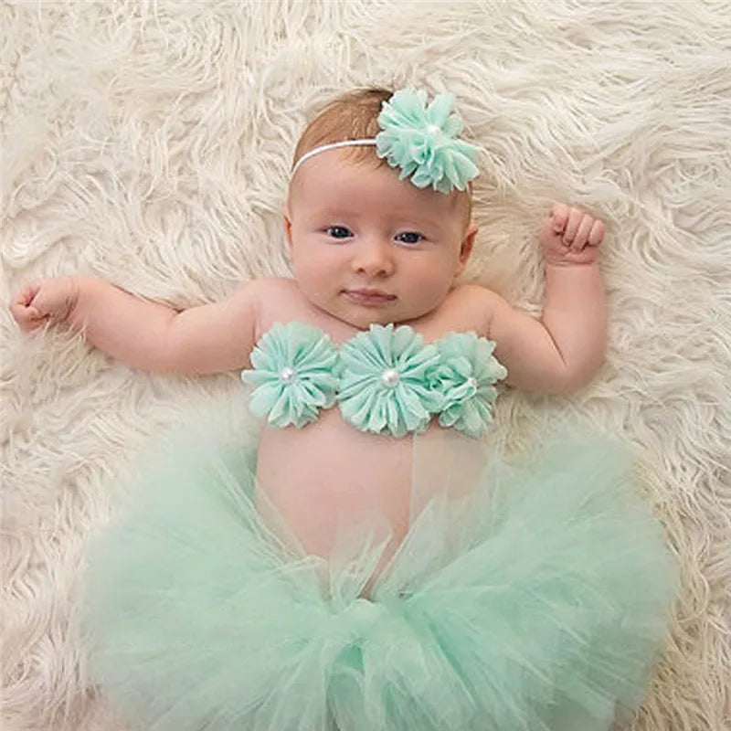 Fashion Baby Toddler Girl Flower Outfit | 3PCS Tutu Skirt, Hairband & Clothes