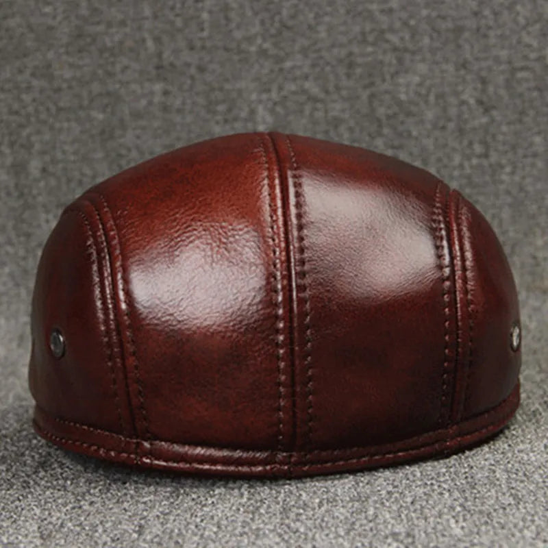 Men's Winter Cowhide Leather Beret Hat