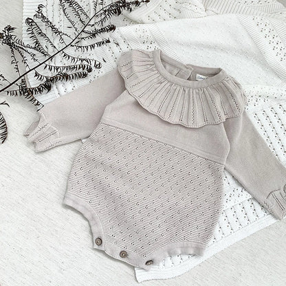 Baby Girls Knitted Romper with Ruffles | Autumn Infant Jumpsuit