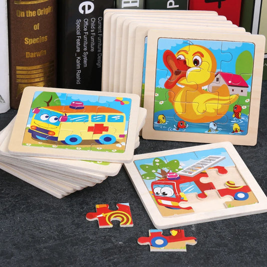 Kids Wooden 3D Jigsaw Puzzle – Cartoon Animals & Traffic Designs