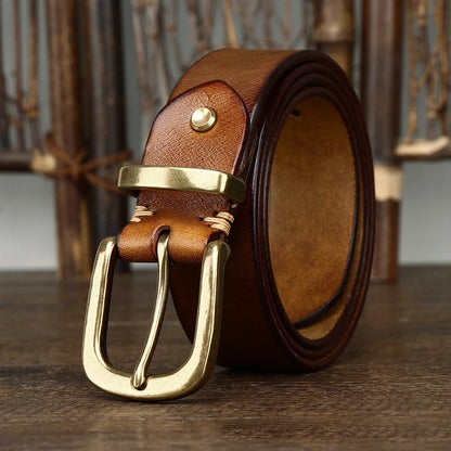 3.8CM Genuine Leather Belt For Men with High-Quality Copper Buckle