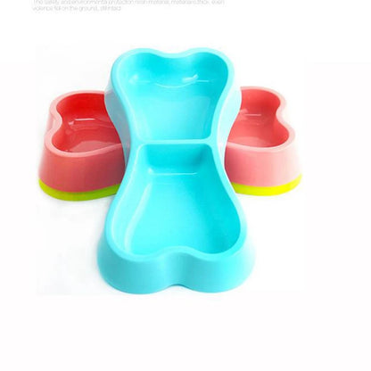 Home Dog Feeder Bowls | Safety Plastic Double Bone-Shaped Pet Dish