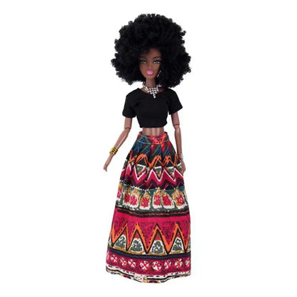 Movable African Black Doll with Clothes – Pretend Play Toy