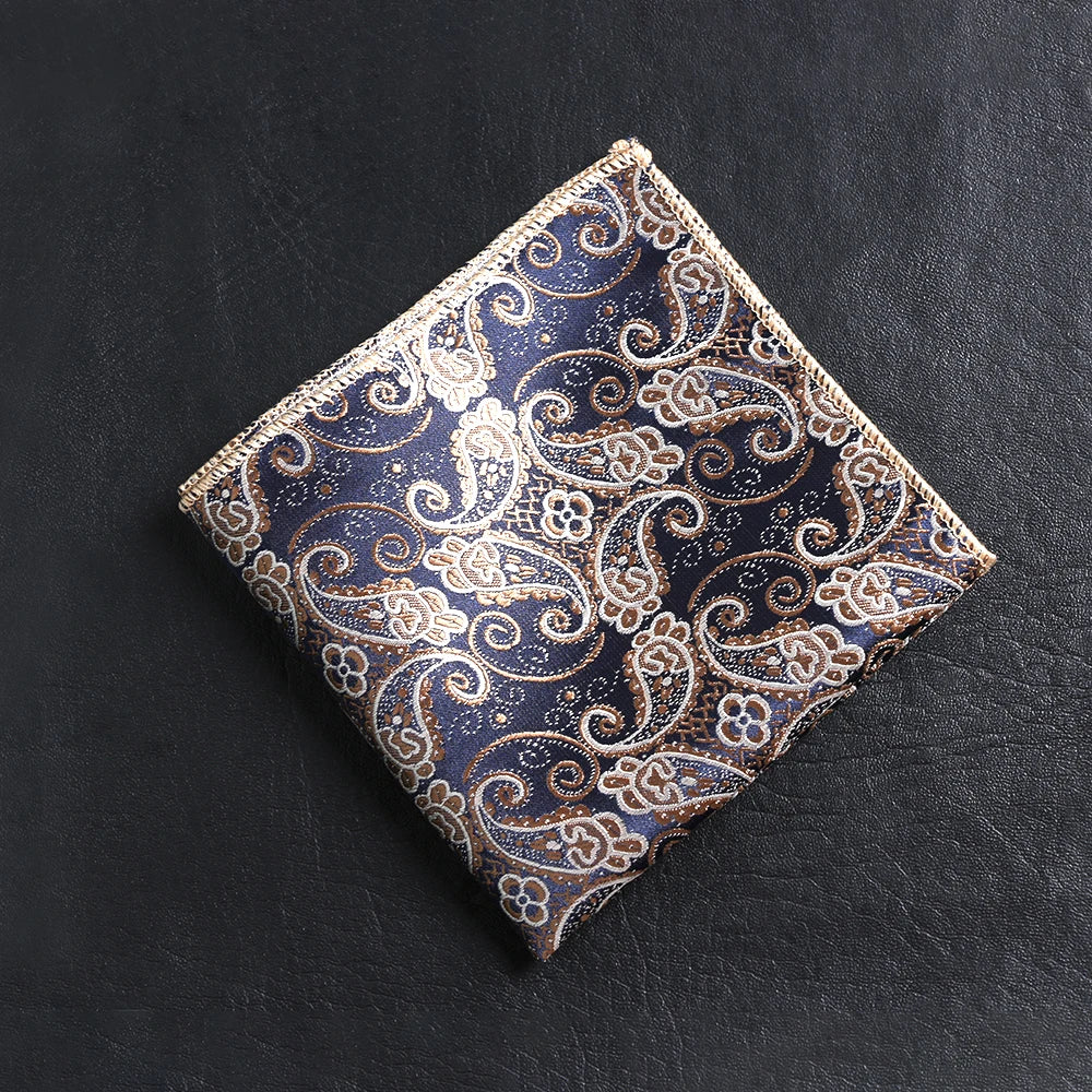 Luxury 100% Silk Paisley Floral Jacquard Handkerchief – 23x23cm