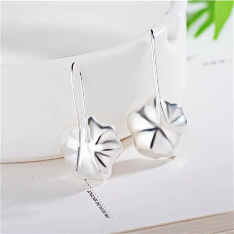 Ethnic Style 925 Sterling Silver Lotus Pearl Earrings