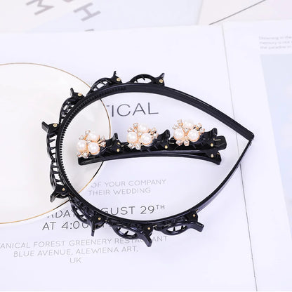 Double Layer Braided Hairbands | Fashion Plastic Headband with Pearl