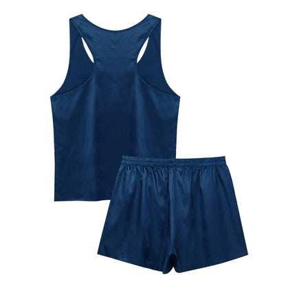 Men's Summer Satin Pajamas - Sleeveless Tank & Shorts Set