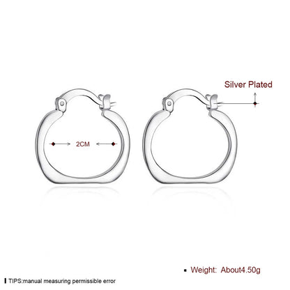 925 Sterling Silver Flat Square Round 20mm Hoop Earrings