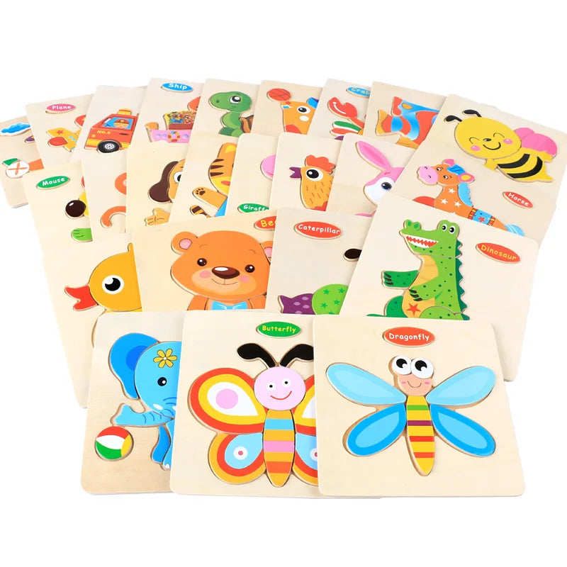 Baby Wood Jigsaw Puzzle – Cartoon Animal Montessori Toy