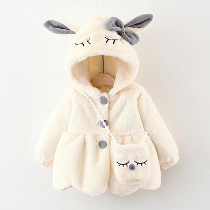 Cute Rabbit Ears Plush Jacket for Toddler Girls | Warm Hooded Coat