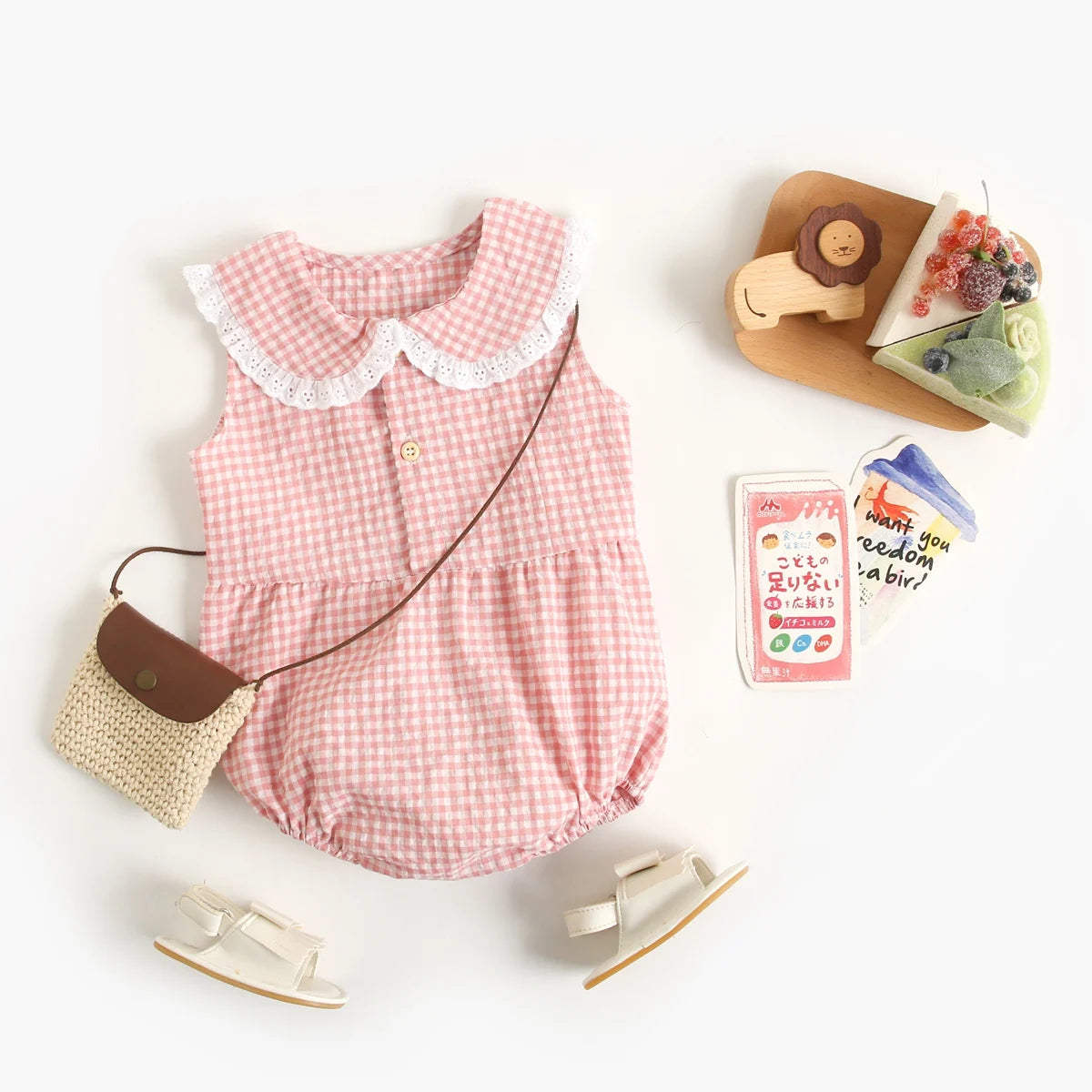 Cotton Baby Bodysuit – Cute Plaid Sleeveless