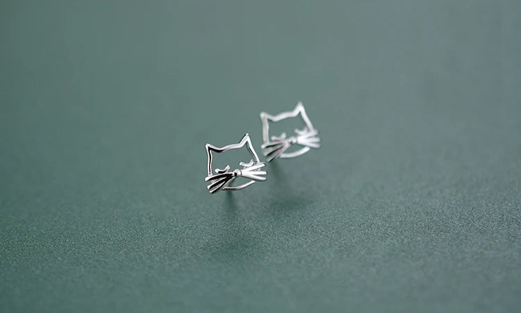 925 Sterling Silver Cat Stud Earrings - Playful and Trendy Jewelry