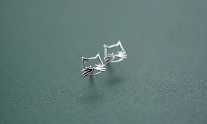 925 Sterling Silver Cat Stud Earrings - Playful and Trendy Jewelry