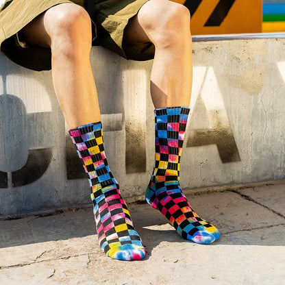 Tie Dye Plaid Mens Socks