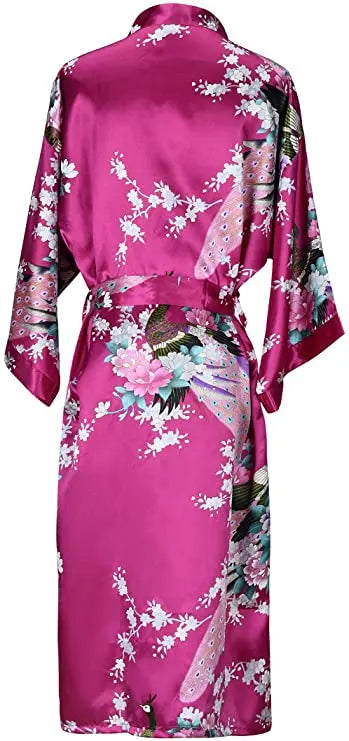 Silk Satin Robe - Floral Short Kimono Bathrobe