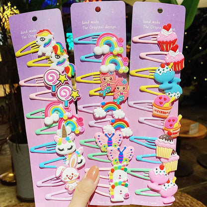 10 pcs Cute Cartoon Ice Cream Unicorn Hairpins – Kids Hair Clips & Barrettes