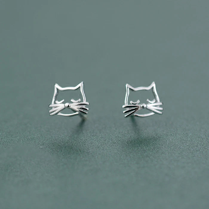 925 Sterling Silver Cat Stud Earrings - Playful and Trendy Jewelry