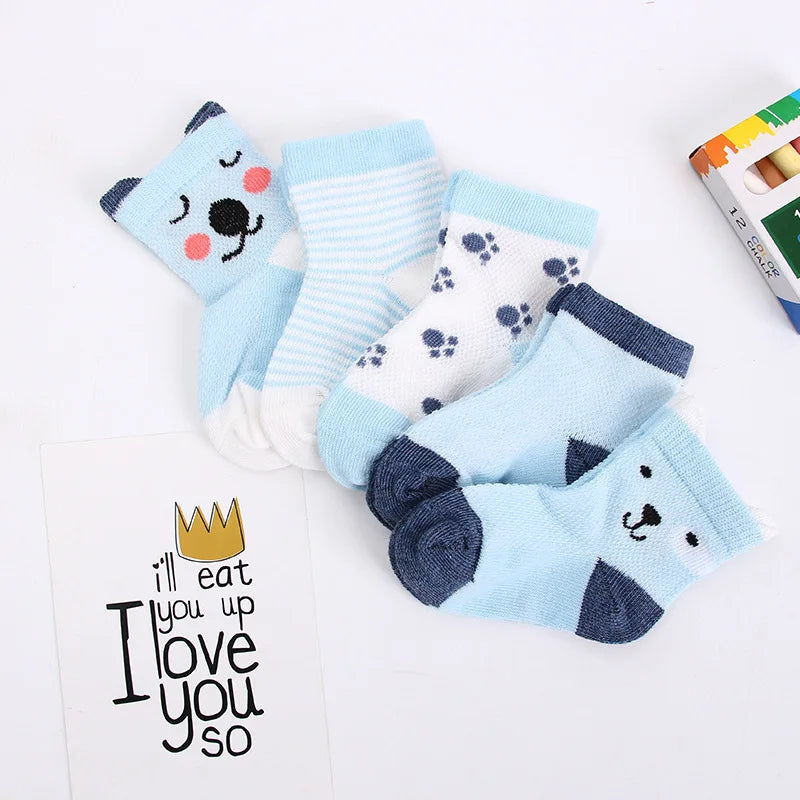 5 Pairs Infant Soft Cotton Mesh Short Socks – Breathable