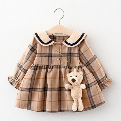 Fall Newborn Baby Girl Plaid Dress - Toddler Princess Birthday Outfit