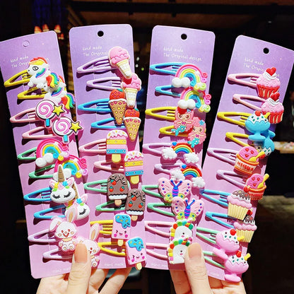 10 pcs Cute Cartoon Ice Cream Unicorn Hairpins – Kids Hair Clips & Barrettes