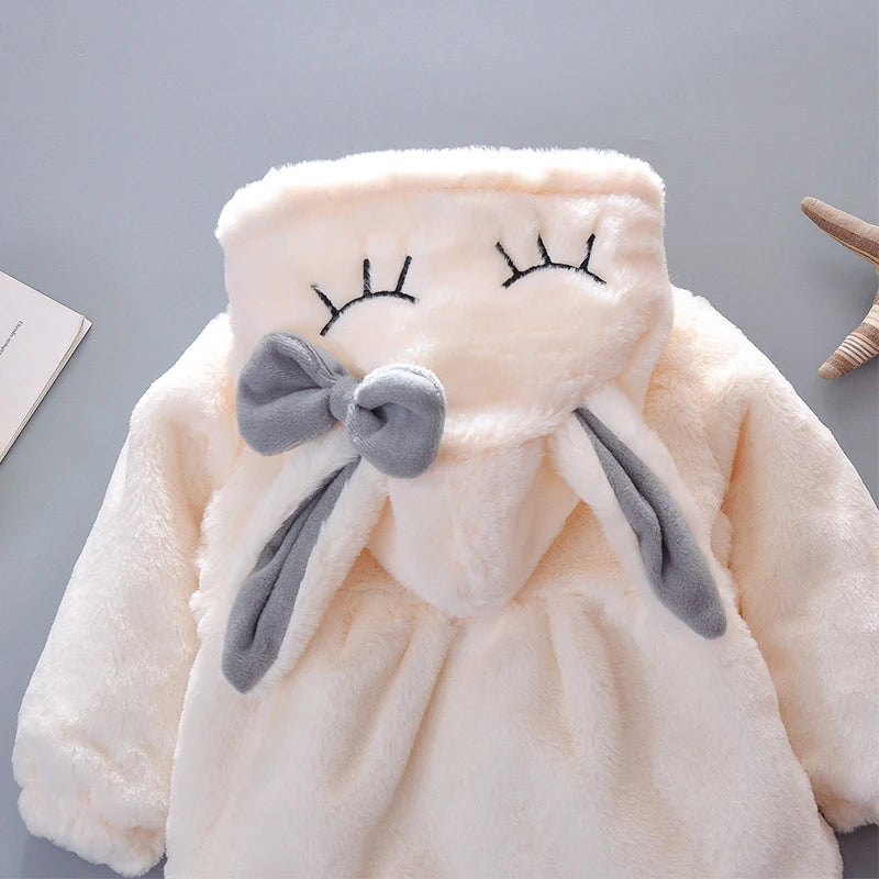 Cute Rabbit Ears Plush Jacket for Toddler Girls | Warm Hooded Coat