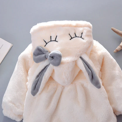 Cute Rabbit Ears Plush Jacket for Toddler Girls | Warm Hooded Coat