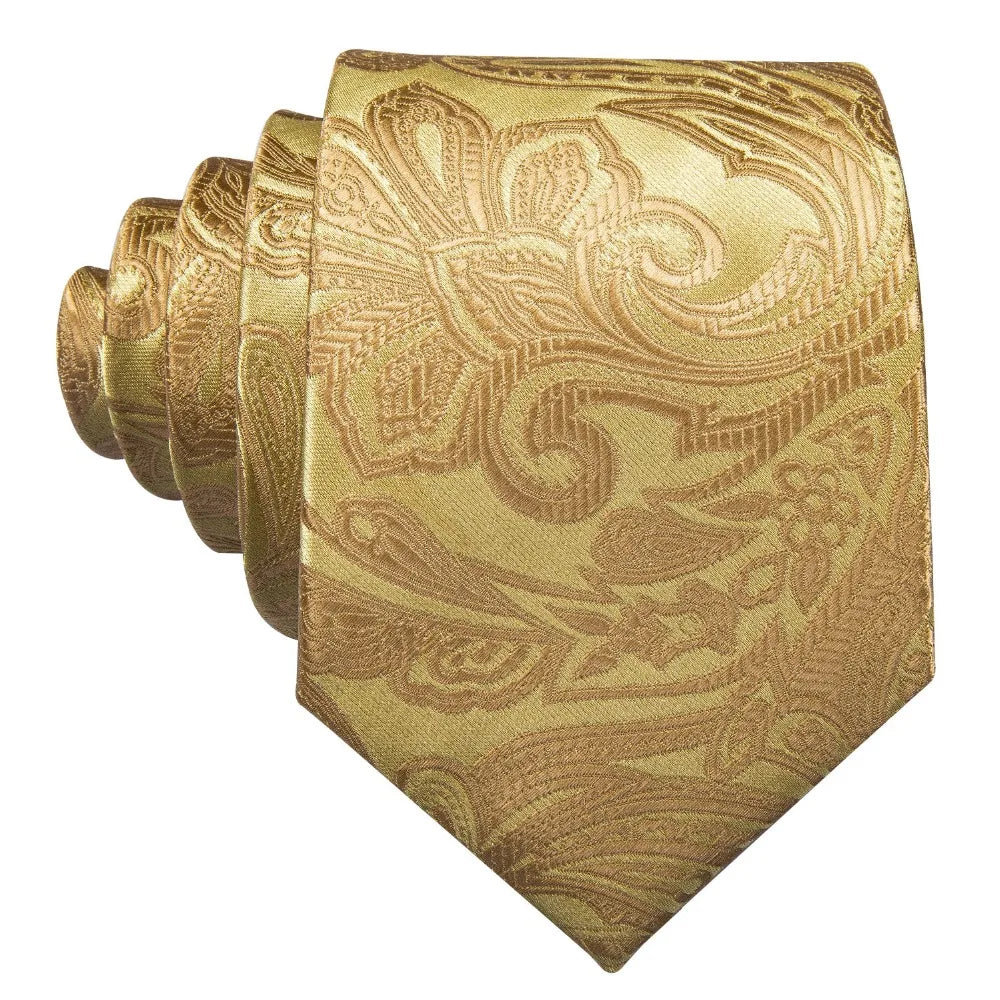 Gold Paisley Silk Tie & Pocket Square Gift Box Set