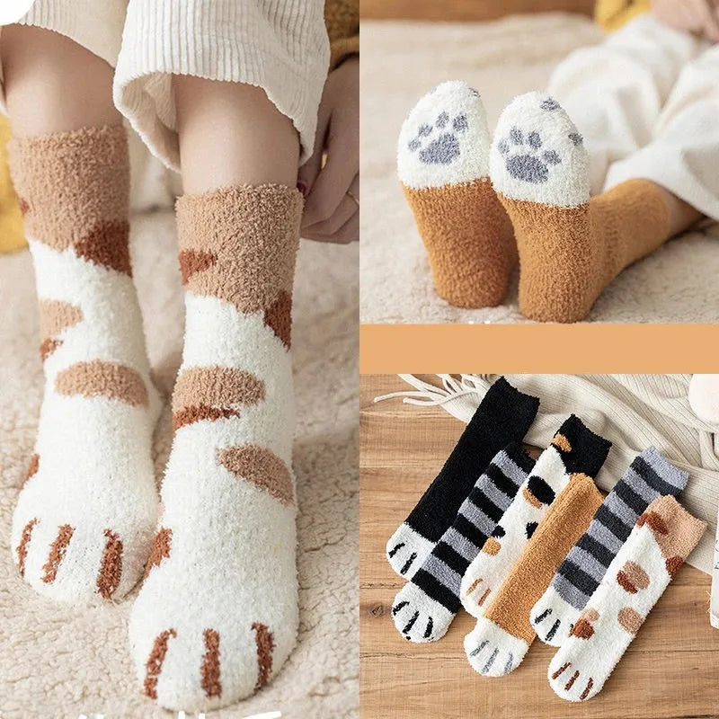 Dreamlikelin Cartoon Dog/Cat Paw Women's Fleece Socks - Cute & Warm