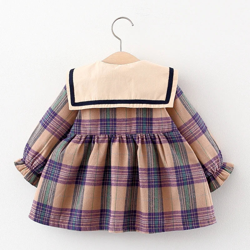 Fall Newborn Baby Girl Plaid Dress - Toddler Princess Birthday Outfit