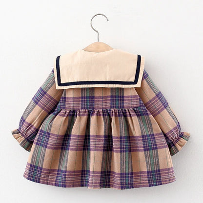 Fall Newborn Baby Girl Plaid Dress - Toddler Princess Birthday Outfit