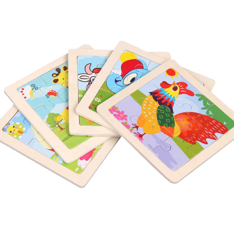 Kids Wooden 3D Jigsaw Puzzle – Cartoon Animals & Traffic Designs