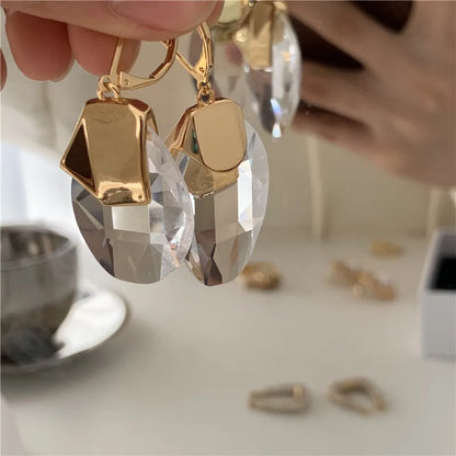 18k Gold Brass Crystal Drop Earrings