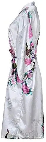 Silk Satin Robe - Floral Short Kimono Bathrobe