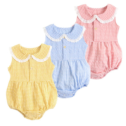 Cotton Baby Bodysuit – Cute Plaid Sleeveless