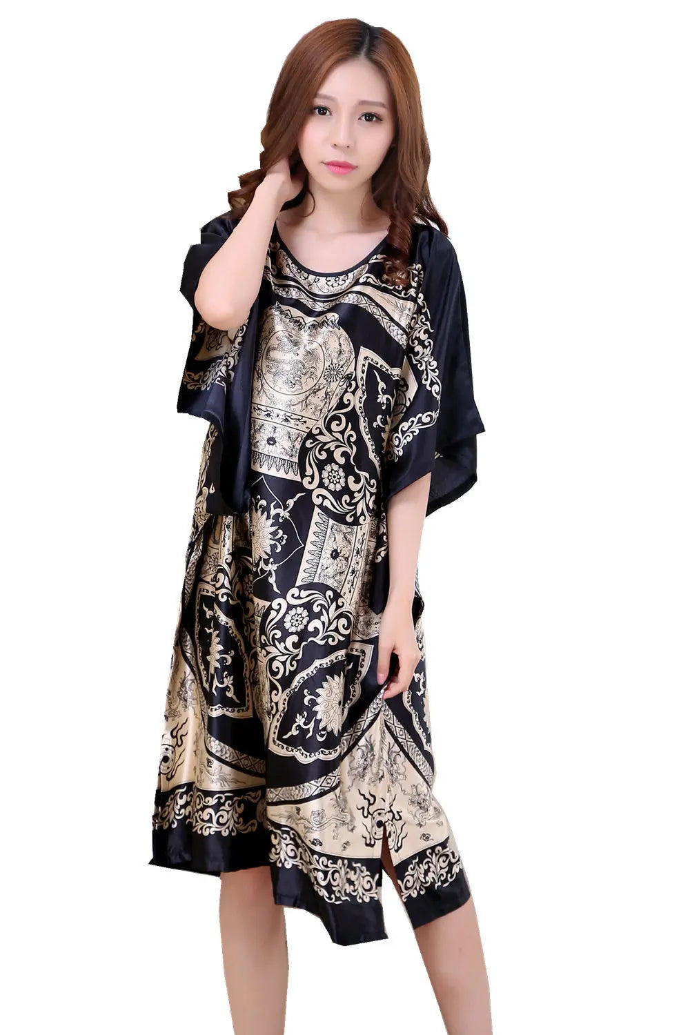 Plus Size Summer Faux Silk Night Robe