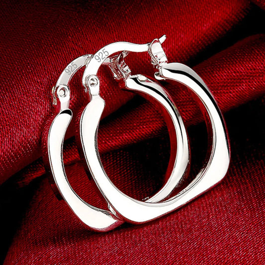 925 Sterling Silver Flat Square Round 20mm Hoop Earrings