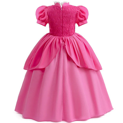 Princess Peach Chiffon Lace Dress for Girls