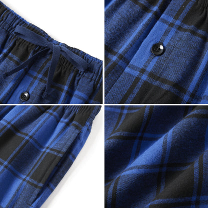 JupiterSecret 3-Piece Men's Flannel Pajama Set - Cotton Plaid Lounge Pants