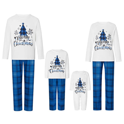 Christmas Family Matching Pajama Sets - Letter Print Tops & Plaid Pants