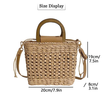 Straw Beach Tote Bag | Summer Designer Handbag with Drawstring & Crochet Woven