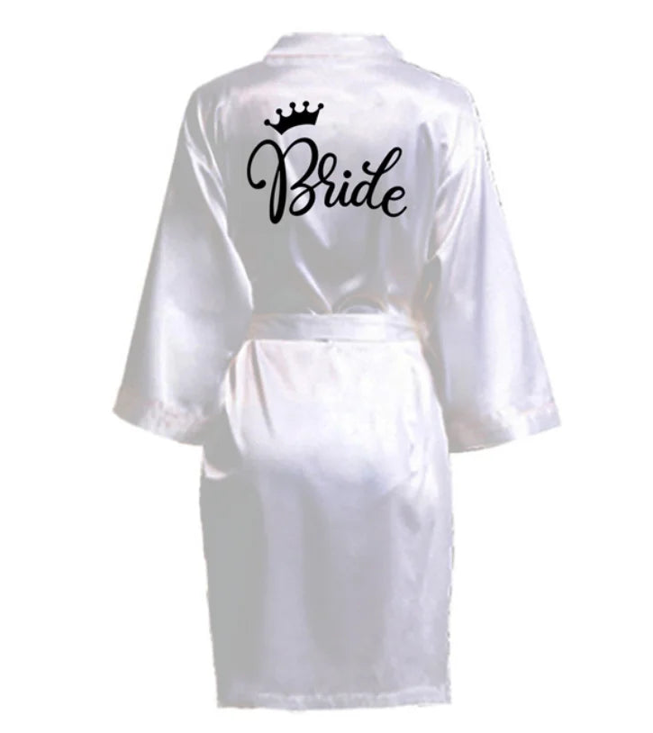 Team Bride Satin Robe with Black Letters