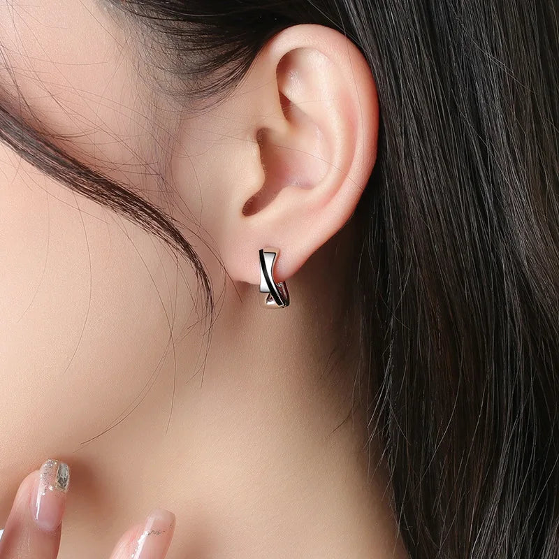 925 Sterling Silver Hoop Earrings with Black Pattern