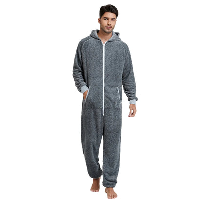 Men’s Warm Fleece Onesie - Fluffy Hooded Sleepwear