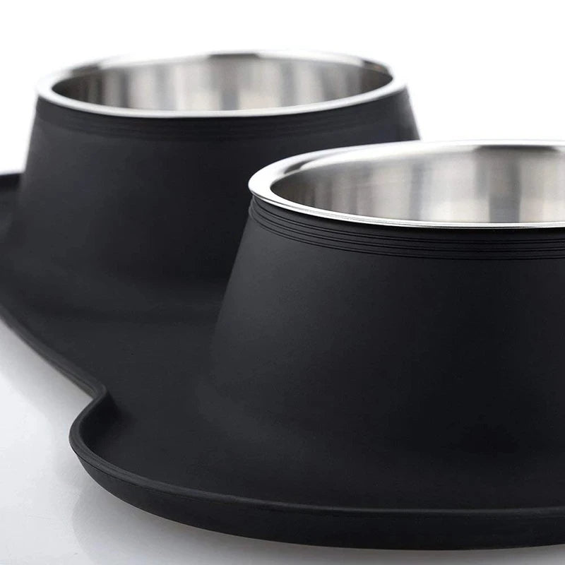 Antislip Double Dog Bowl with Silicone Mat