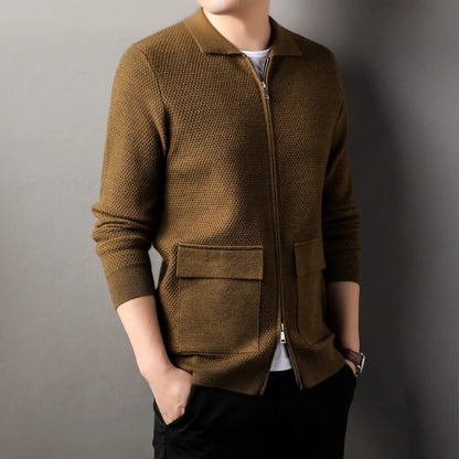 Men's Autumn Zip Jacket – Solid Color Lapel Cardigan