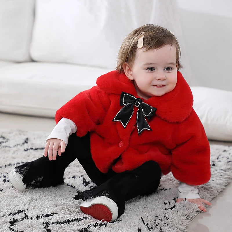 Faux Fur Baby Girl Cloak – Cute Christmas Princess Coat for Autumn & Winter