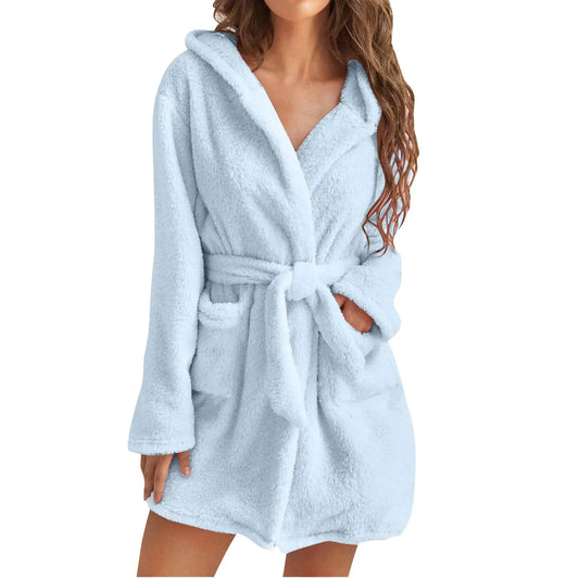 Solid Hooded Kimono Robe for Women