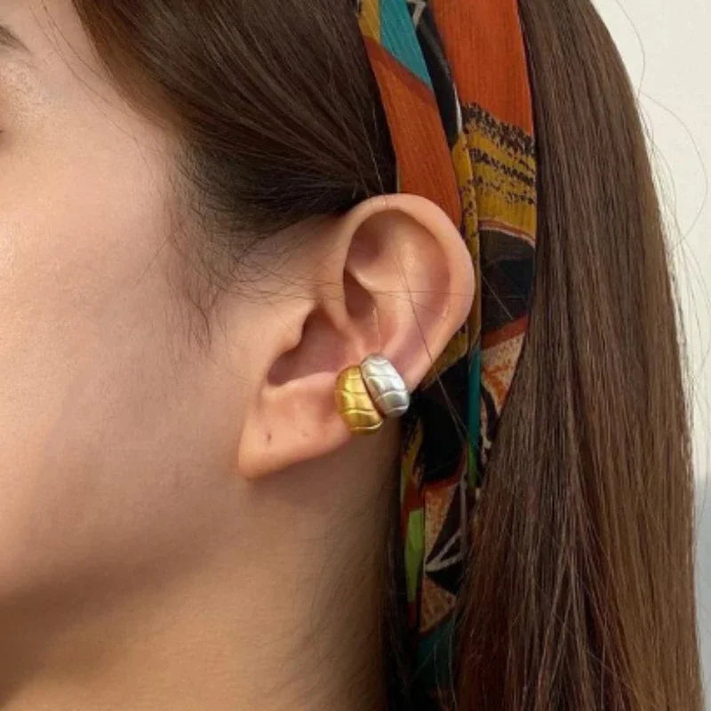 Hip Hop Metallic Gold Color Earcuff Clip Earrings